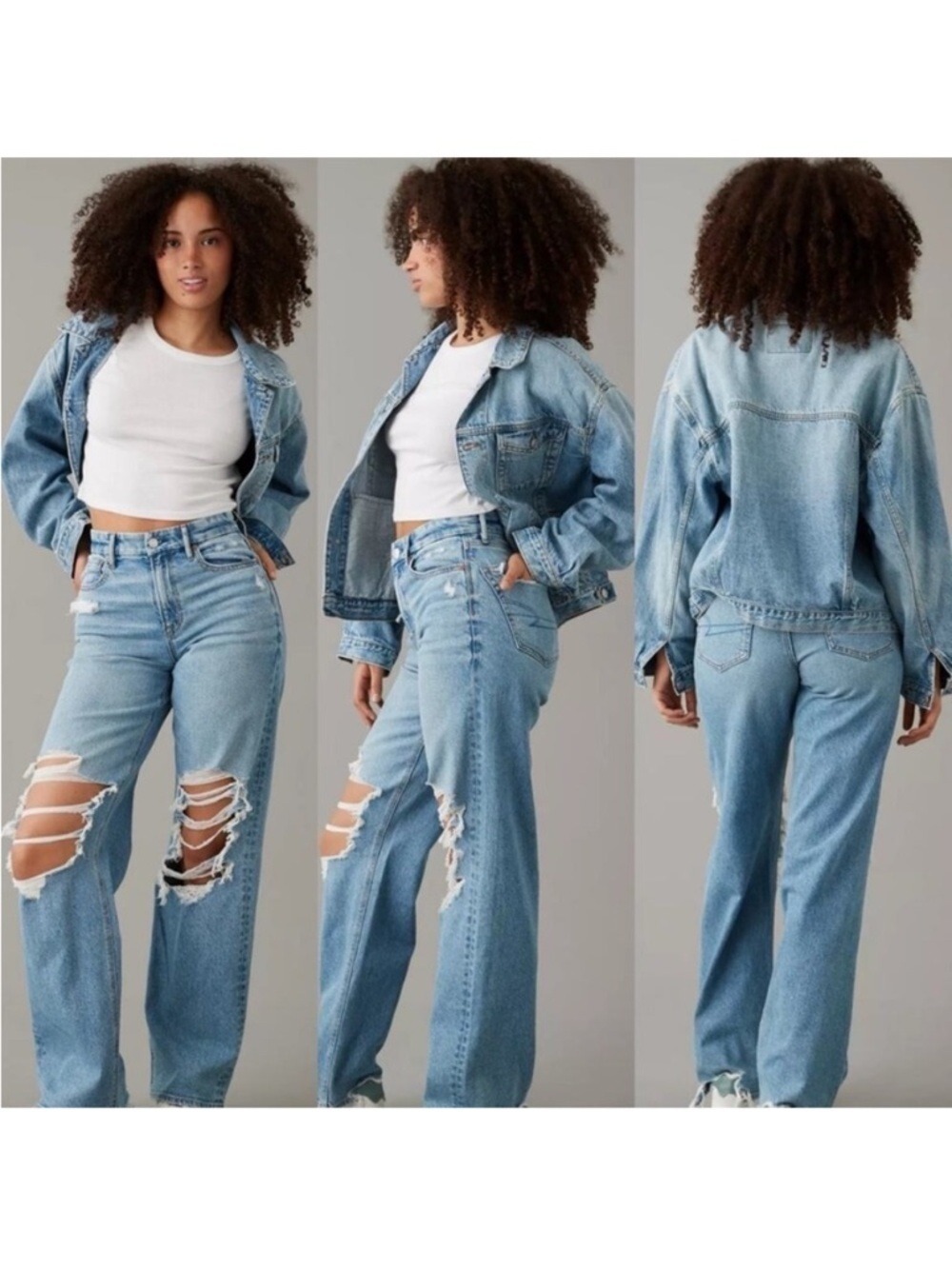 American Eagle Curvy Super High Rise Baggy Straight Leg Jeans in Blue